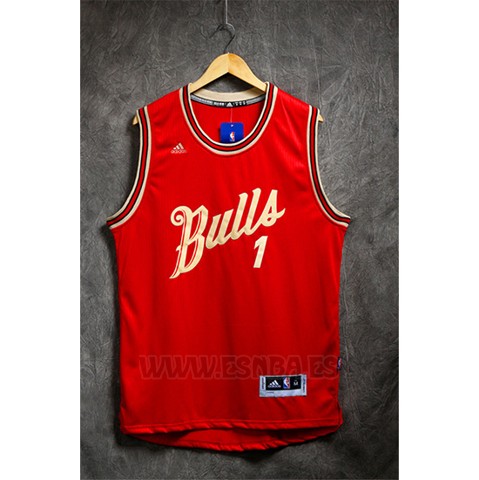 Camiseta Navidad 2015 Chicago Bulls Derrick Rose #1 Rojo